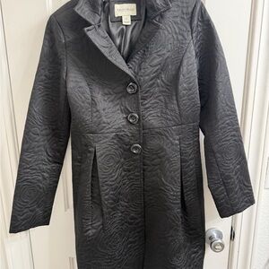 White House Black Market Black Quilted Floral-Texture Trench Coat